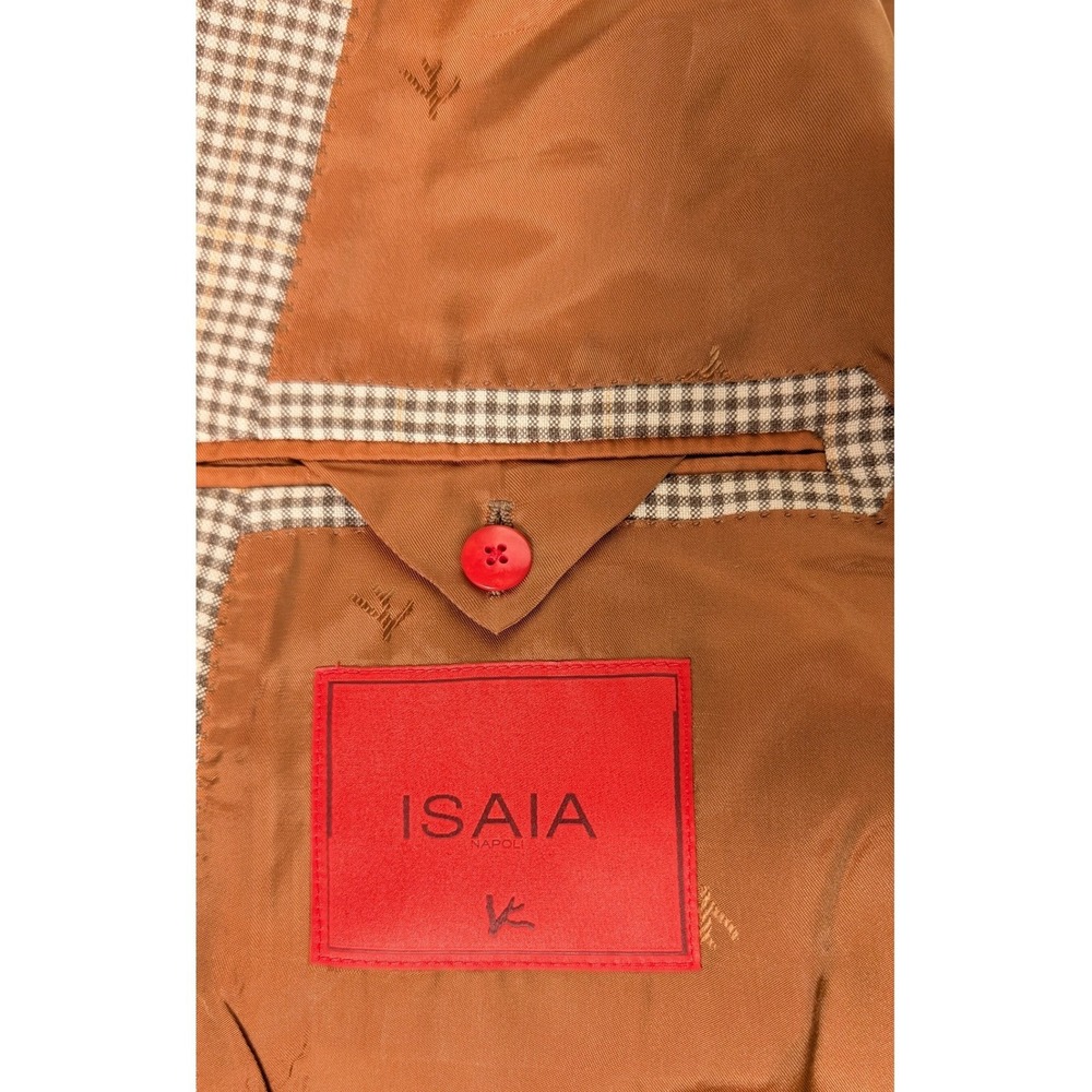 ISAIA Napoli Men's Cashmere Silk Brown Plaid Blazer Base S IT 56/46R‎ 8R Drop - Picture 8 of 11